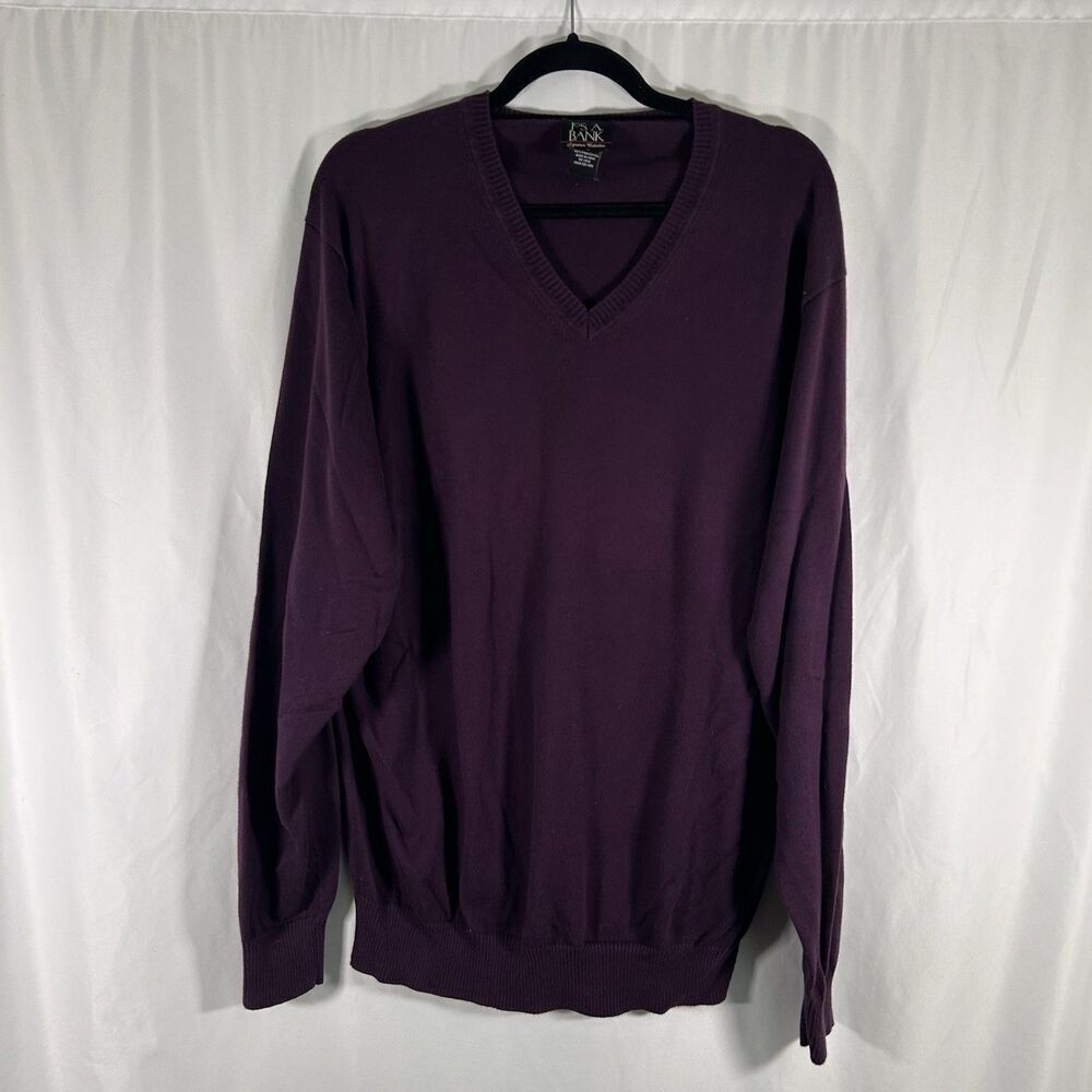 Jos A Bank Sweater Men's XL Burgundy Vneck Long Sleeve 100% Pima Cotton Pullover